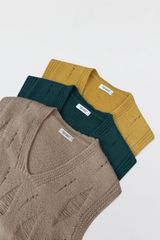 Gile len cashmere giãn sợi dark green cổ tim