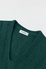 Gile len cashmere giãn sợi dark green cổ tim