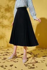 Midi skirts casual style tuytsy trơn đen dập ly