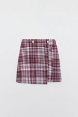 Mini skirts casual style tweed karo đỏ vạt chồng