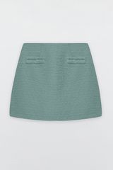 Chân váy mini tweed smoke green rua túi