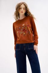 Sweatshirts casual style da cá cam cháy thêu florals