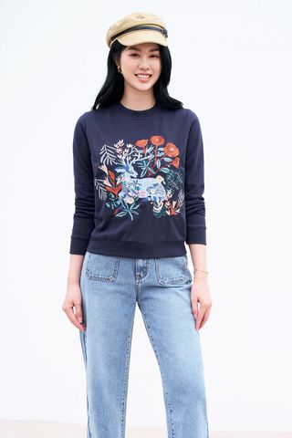 Sweatshirts casual style da cá navy thêu hươu