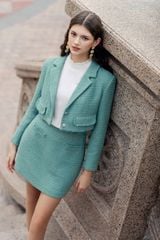 Áo khoác tweed smoke green khuy kim loại