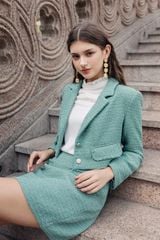 Áo khoác tweed smoke green khuy kim loại