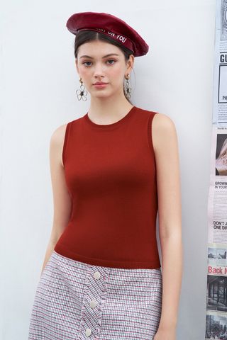 Sleeveless sweaters casual style len dệt cam