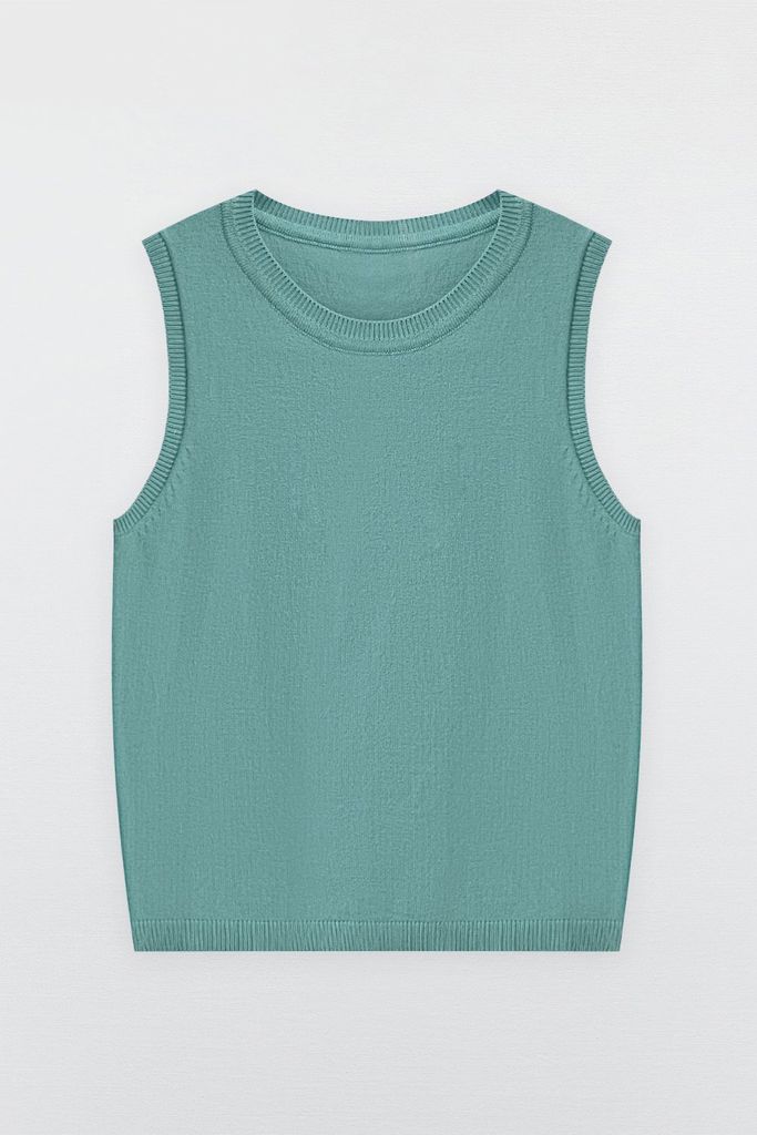 Sleeveless sweaters casual style len dệt xanh