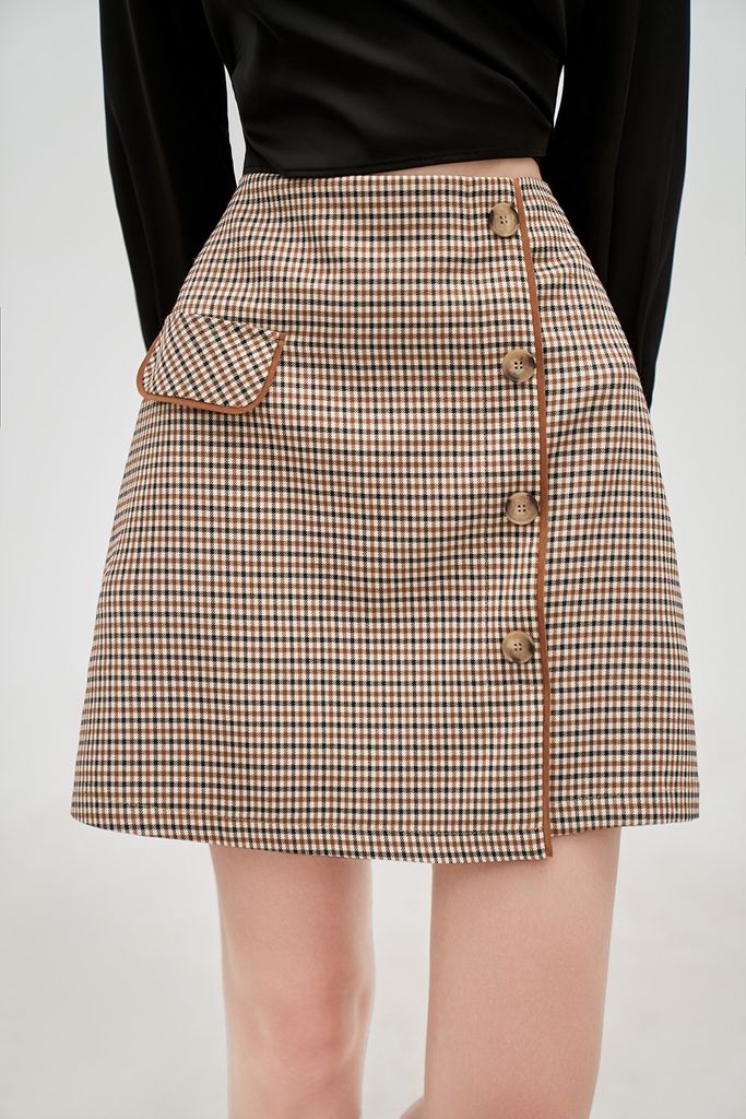 Mini skirts casual style tuytsy houndstooth nâu