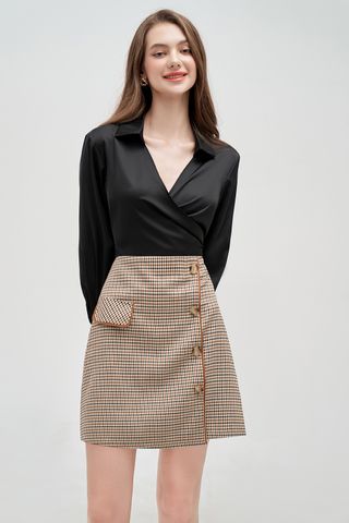 Mini skirts casual style tuytsy houndstooth nâu