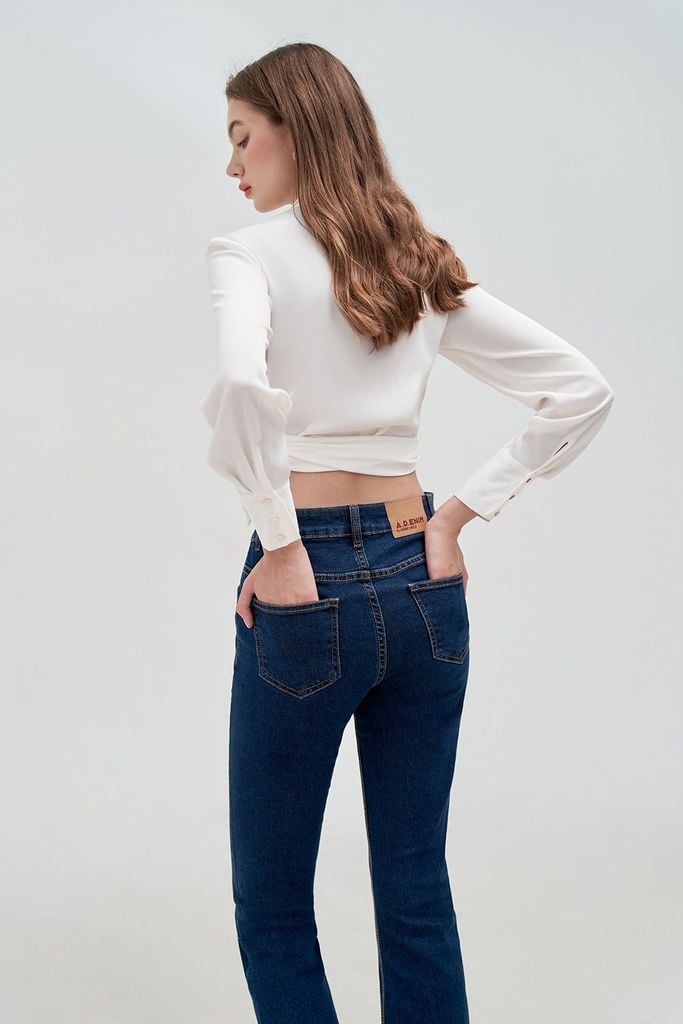 Flare jeans casual style denim trơn xanh chàm