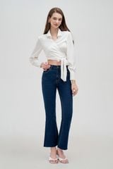 Flare jeans casual style denim trơn xanh chàm