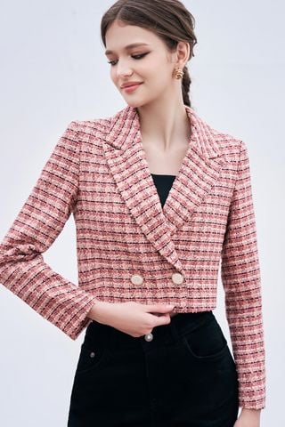 Áo khoác tweed gẩy sợi nổi hồng đỗ