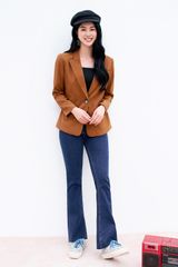 Blazer casual style da lộn camel cổ hai ve