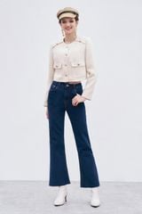 Flare jeans casual style denim trơn xanh chàm