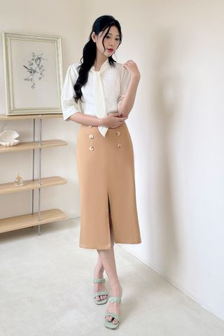 Midi skirts casual style tuytsy capuchino 6 khuy