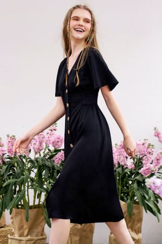Midi dress thô mềm màu đen