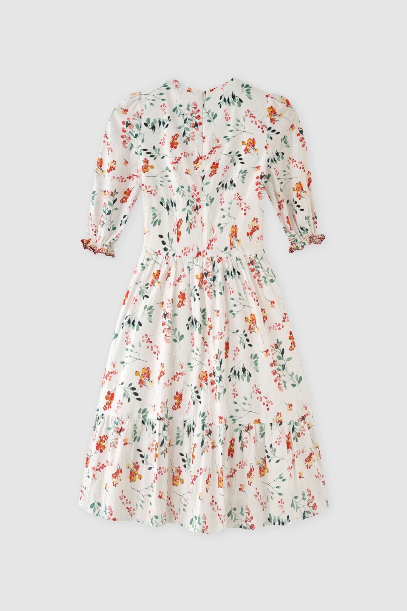 Đầm mini tunic thô lụa hoa nhỡ nối tầng