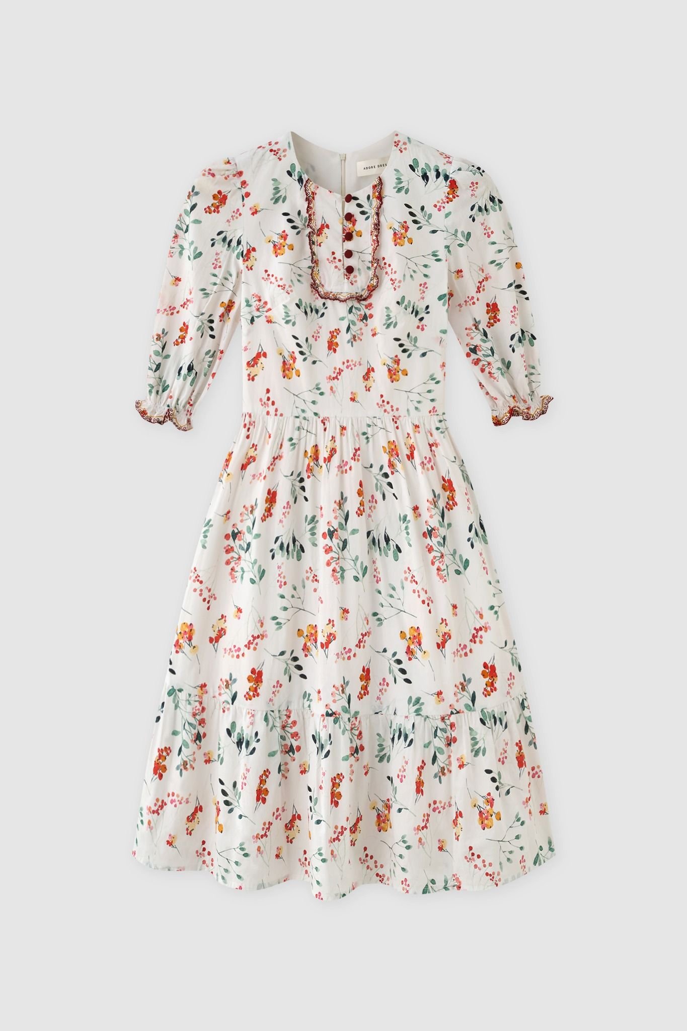 Đầm mini tunic thô lụa hoa nhỡ nối tầng