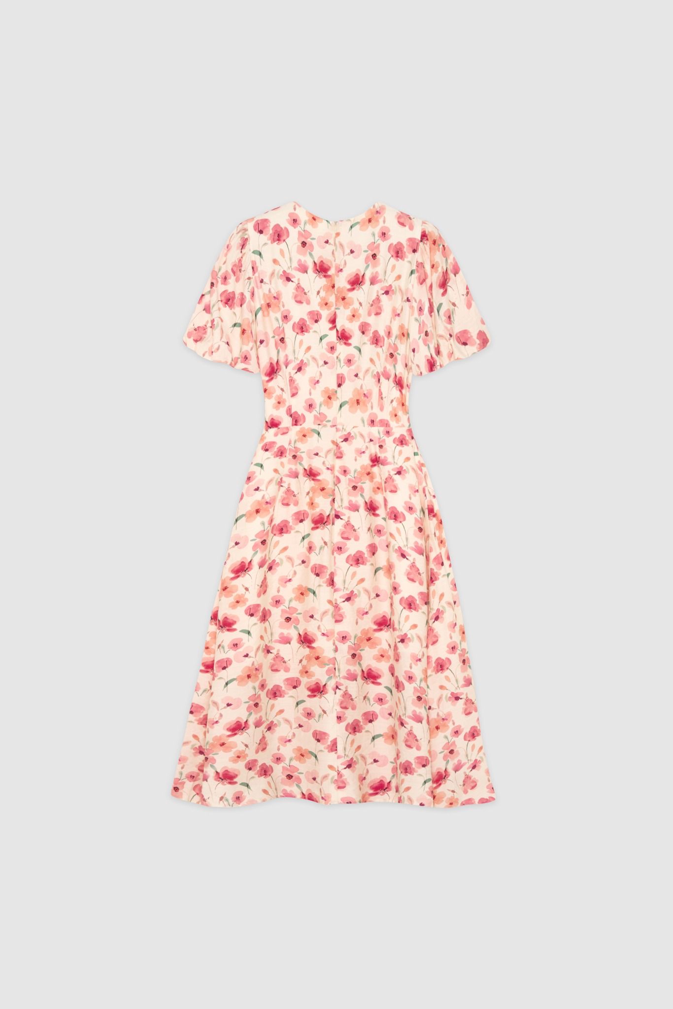 Đầm midi feminine lụa hoa nhỡ đỏ khuy bọc