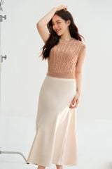 Áo crop sợi Rayon vặn thừng hồng nude tay chờm