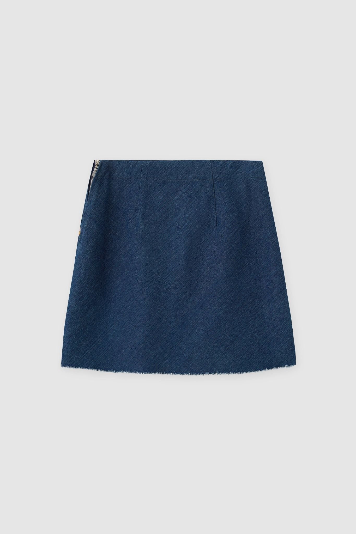 Chân váy mini casual denim xanh chàm thêu 2 bên