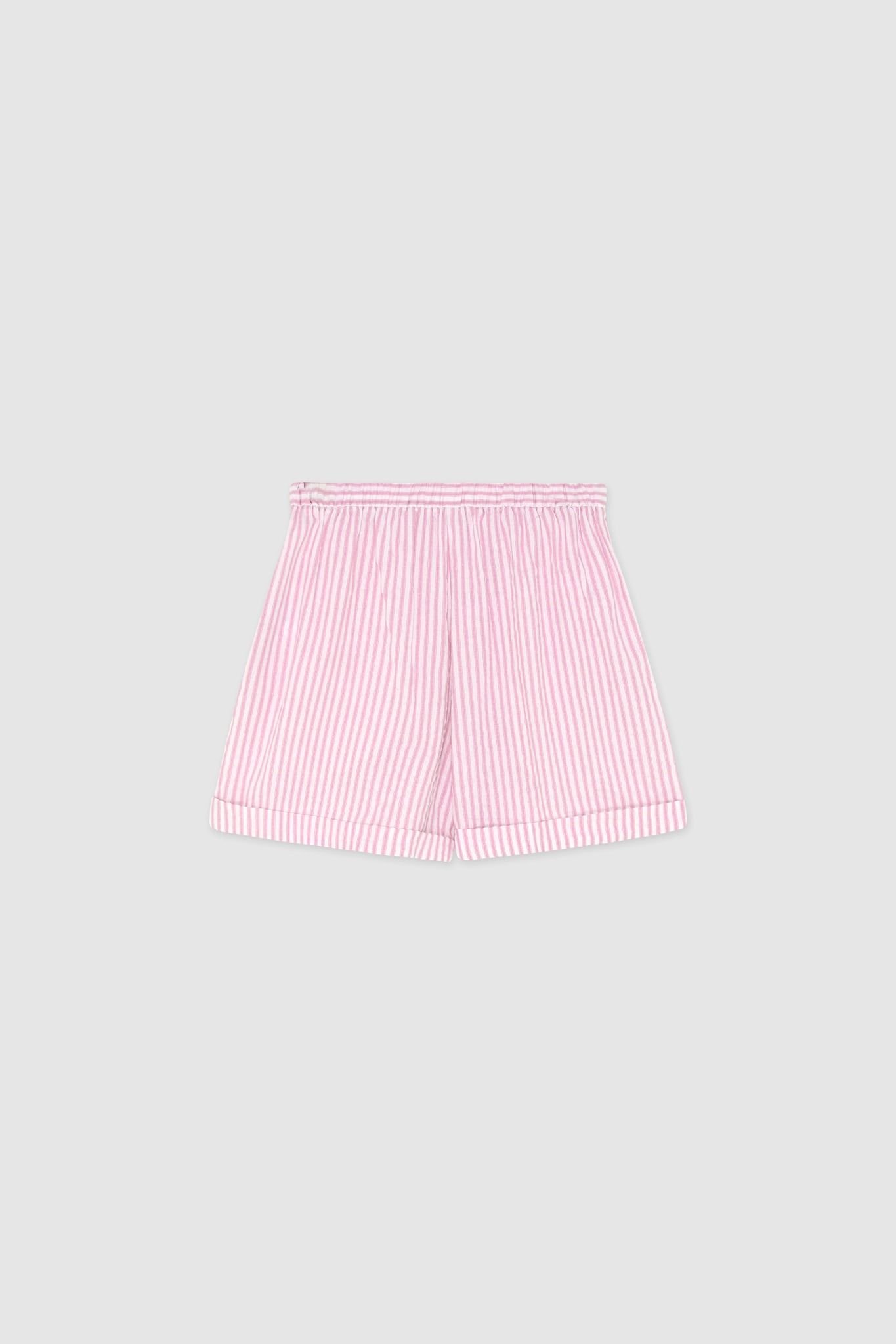 Quần shorts thô sọc hồng barbie túi sườn