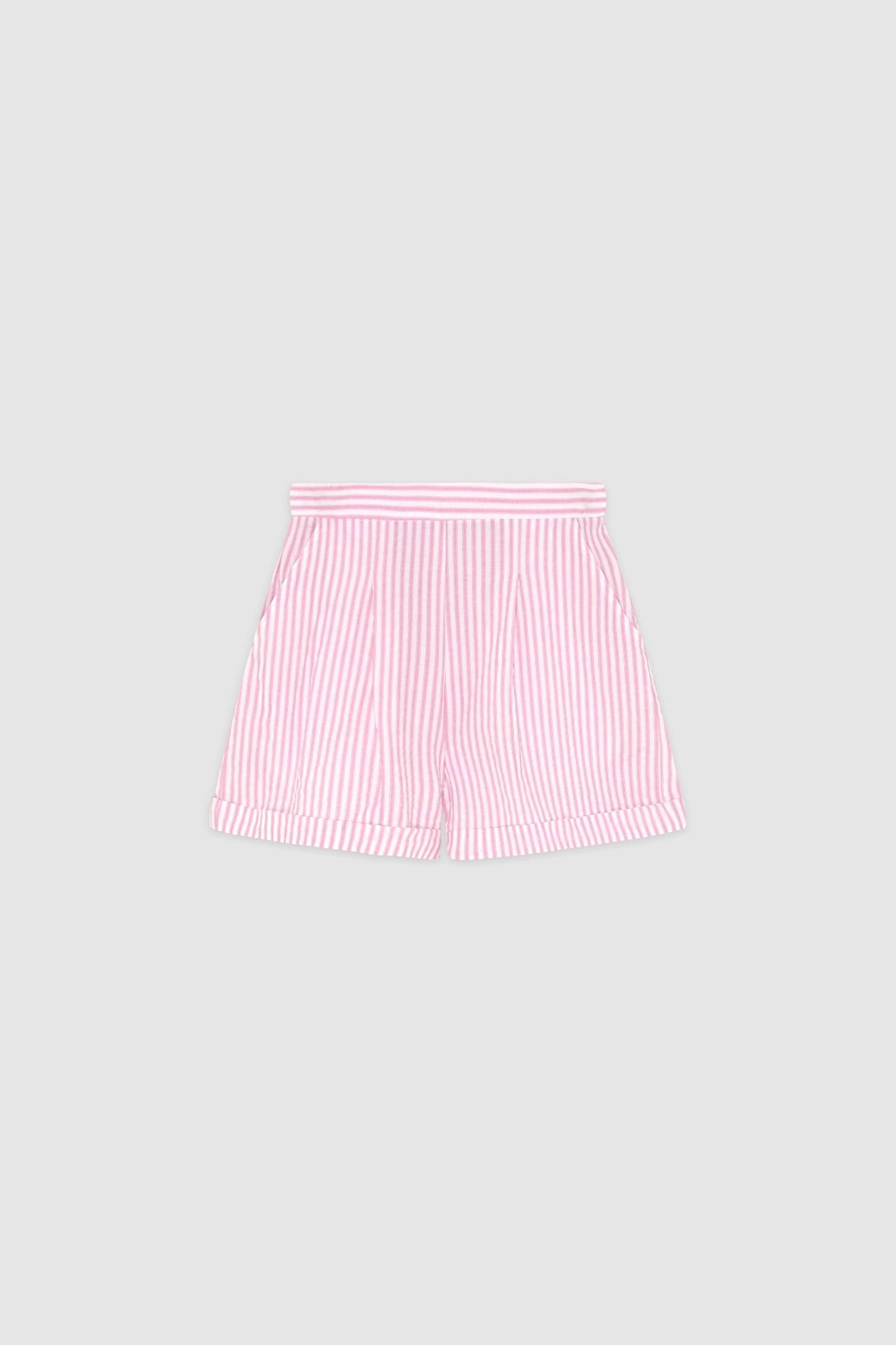 Quần shorts thô sọc hồng barbie túi sườn