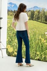 Flare jeans casual style denim trơn xanh chàm