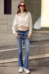 Quần jeans ống flare denim màu stone wash