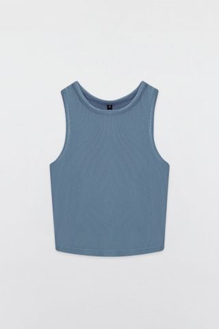 Áo Tanktop crop thun tăm xanh retro