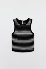 Áo Tanktop crop thun tăm kẻ ngang đen trắng