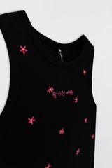 Áo Tanktop crop thun tăm đen thêu hoa random