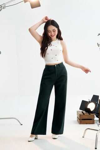 Quần culottes casual style kaki deep green