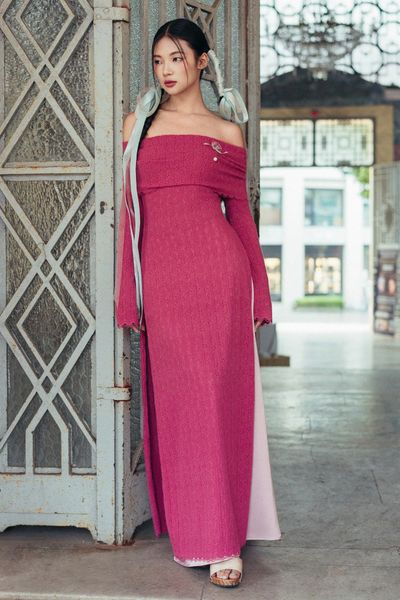 Bộ áo dài nữ len ren cẩm vân