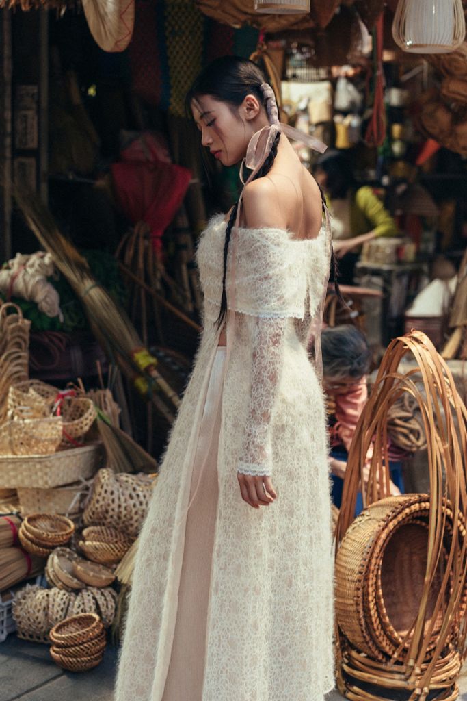 Bộ áo dài nữ lưới ren mây bồng bềnh