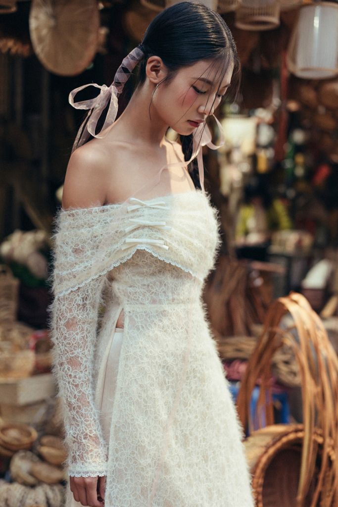 Bộ áo dài nữ lưới ren mây bồng bềnh