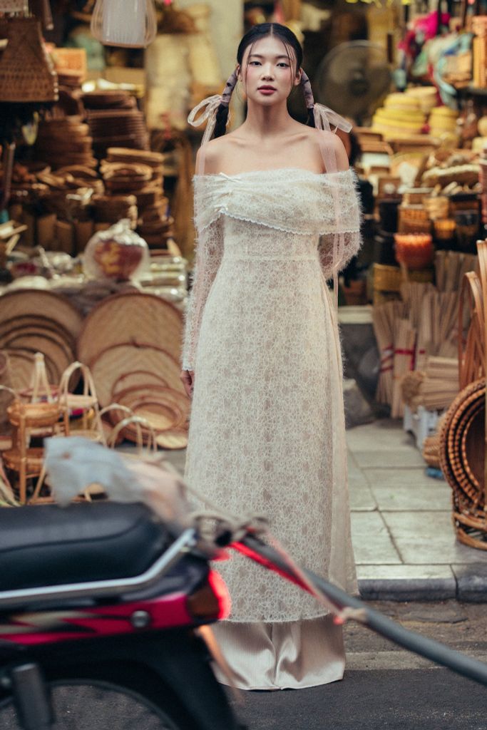 Bộ áo dài nữ lưới ren mây bồng bềnh