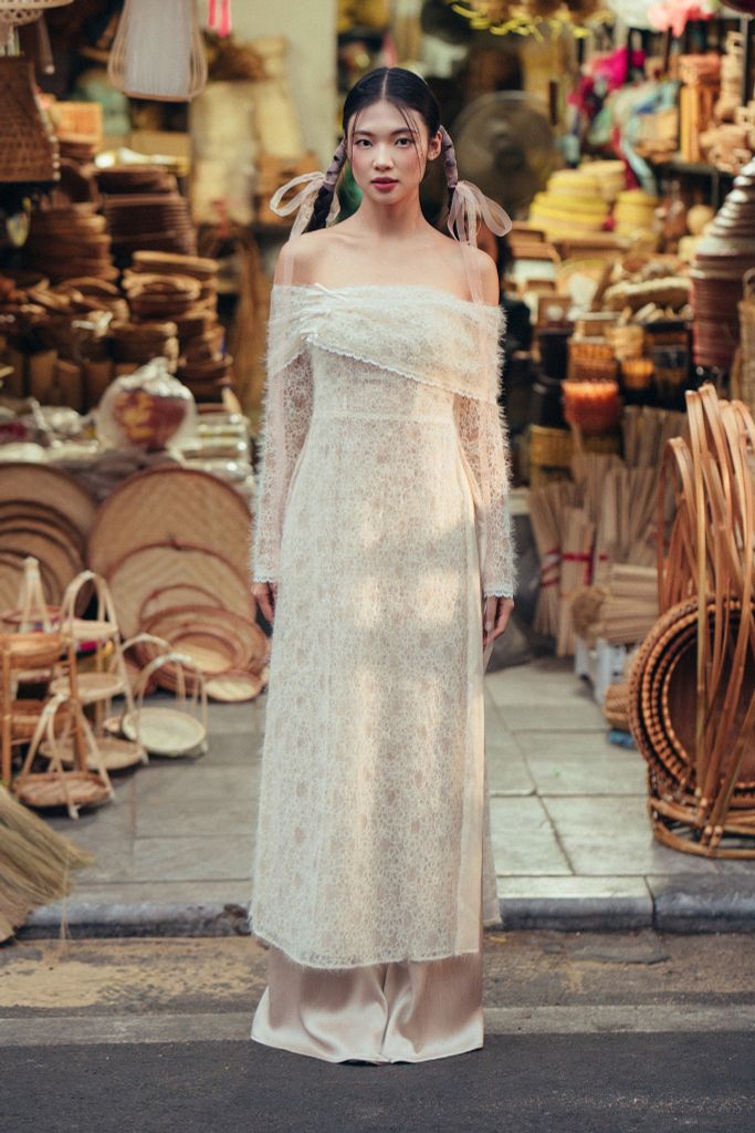 Bộ áo dài nữ lưới ren mây bồng bềnh