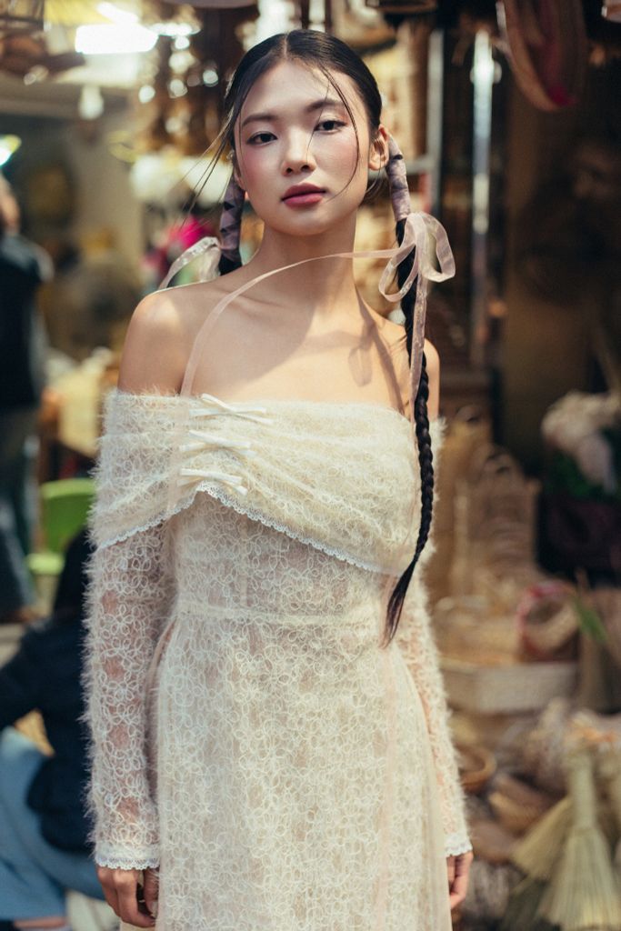 Bộ áo dài nữ lưới ren mây bồng bềnh