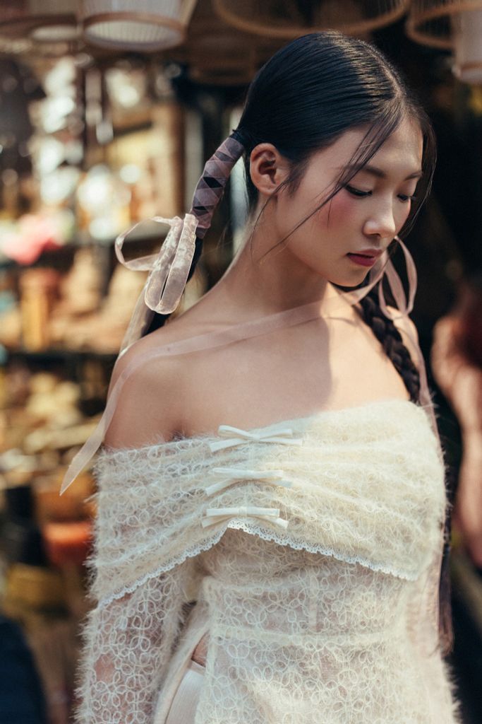 Bộ áo dài nữ lưới ren mây bồng bềnh