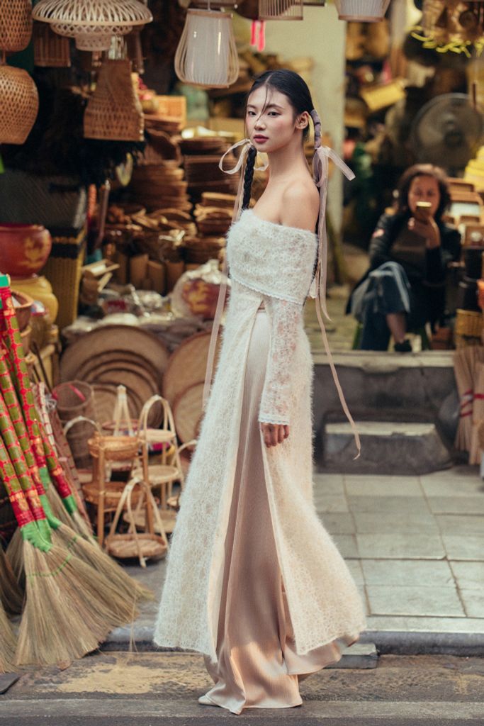 Bộ áo dài nữ lưới ren mây bồng bềnh