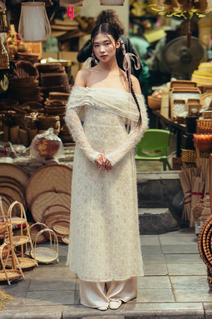 Bộ áo dài nữ lưới ren mây bồng bềnh