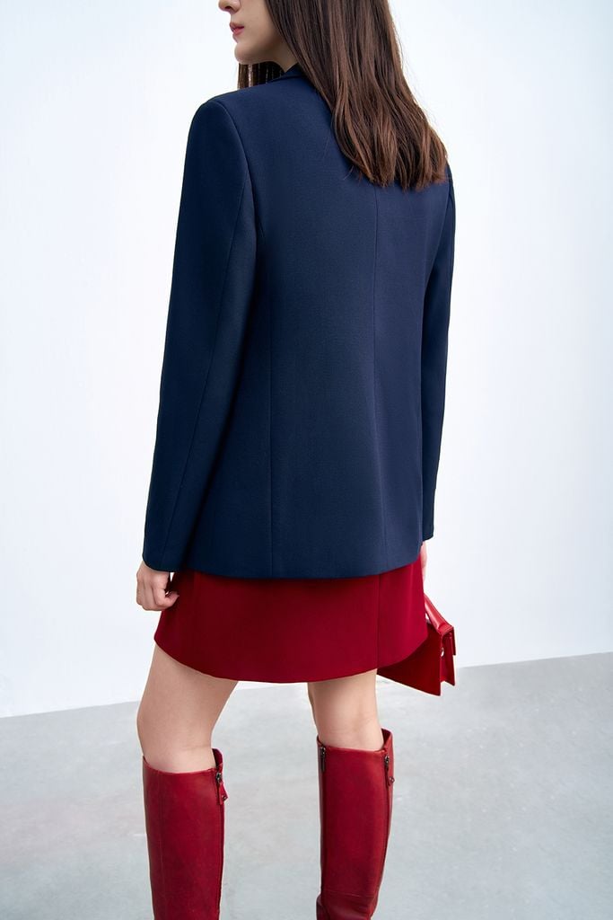 Áo blazer tech navy phối cửa tay