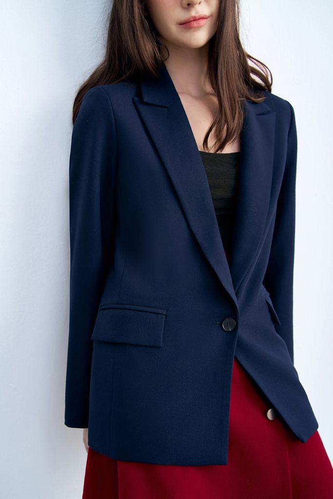 Áo blazer tech navy phối cửa tay