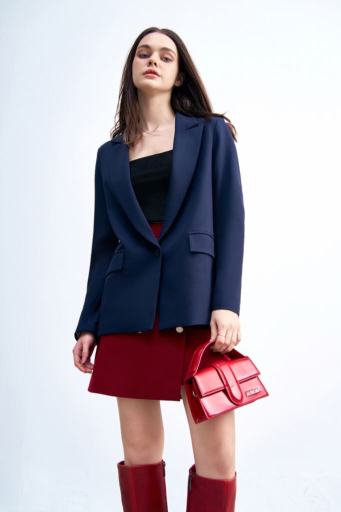 Áo blazer tech navy phối cửa tay