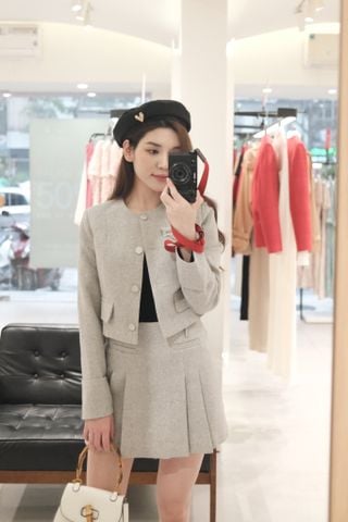 Chân váy mini xoè tech kim tuyến xếp ly
