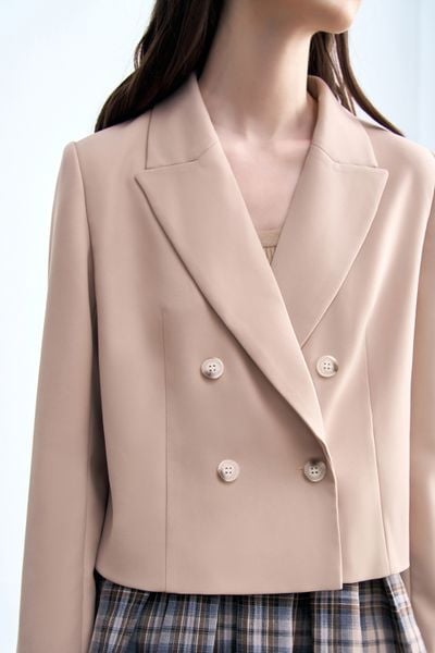 Áo blazer crop beige eo nhẹ basic