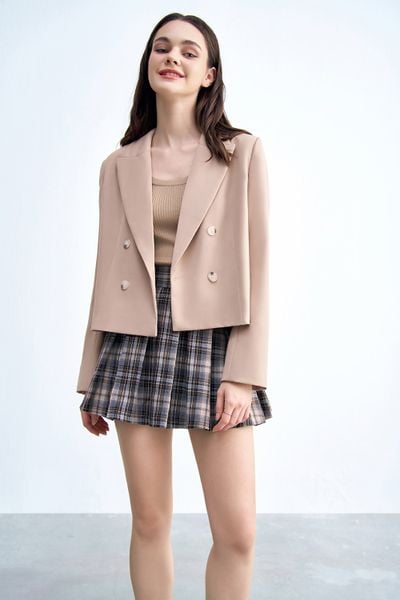 Chân váy mini xoè xếp ly tùng karo ghi