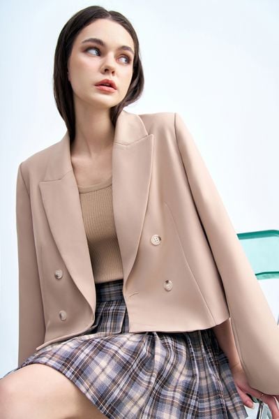 Áo blazer crop beige eo nhẹ basic