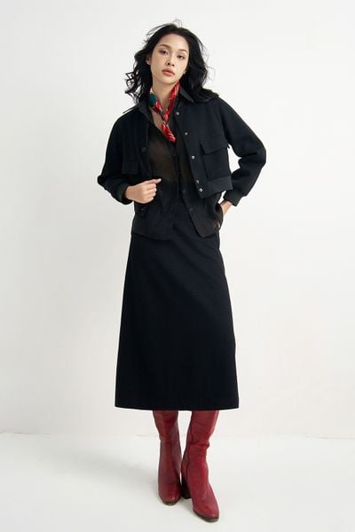 Áo khoác bomber poly xốp đen